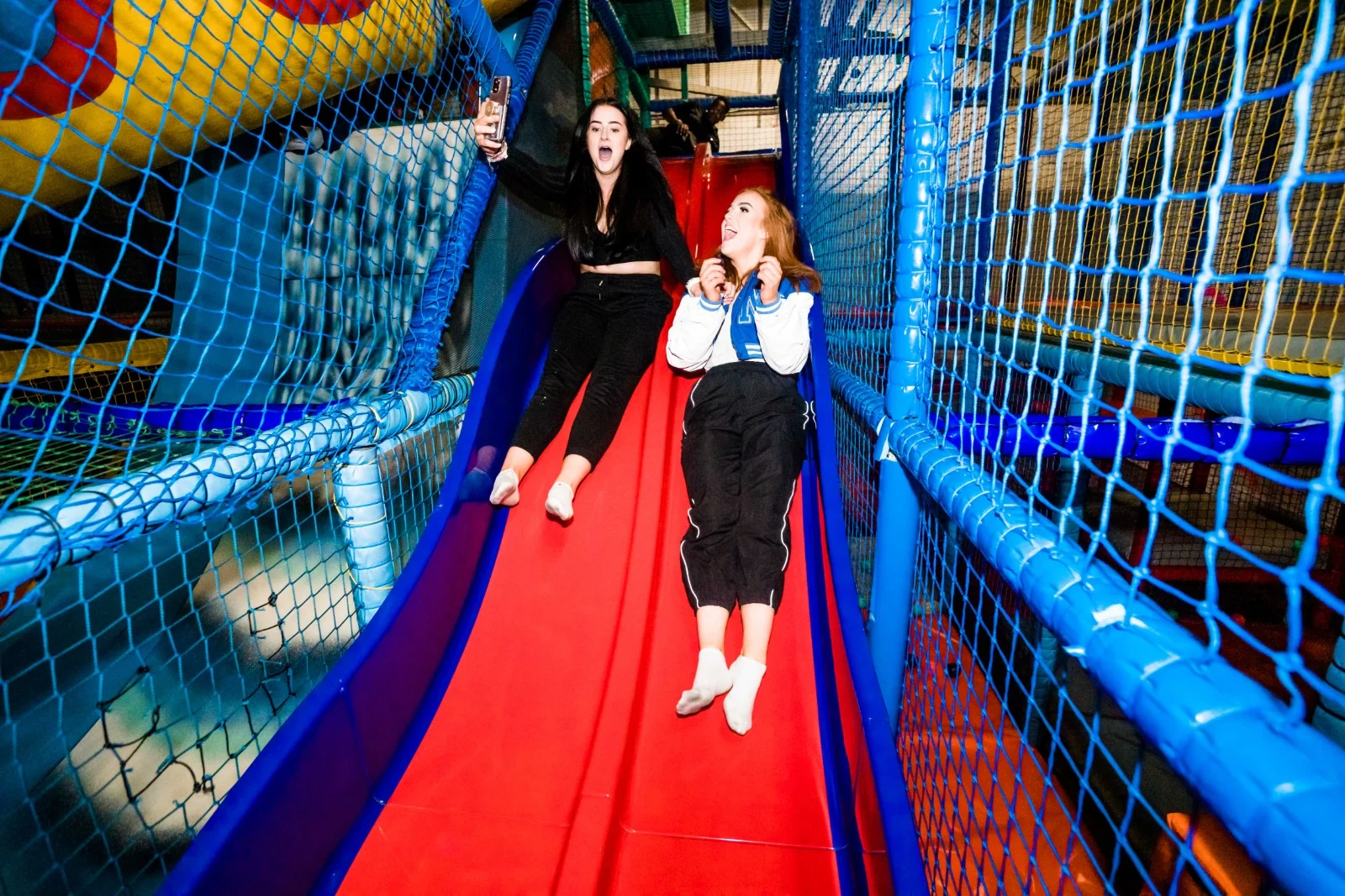 Friends on the red slide